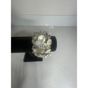 Vintage Artesian Stretch Button Bracelet  Handmade 1 Of A Kind Silver Mesh Band